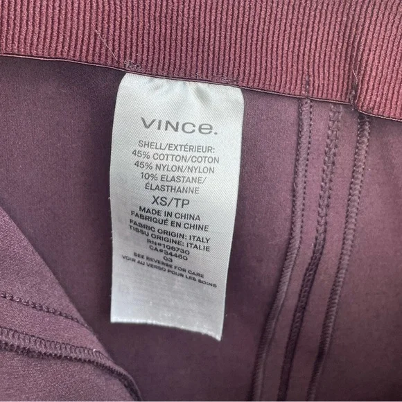 Vince Fitted Cropped Maroon Plum Pintuck Dress Pants Elastic Waist Side Zipper - Picture 8 of 9